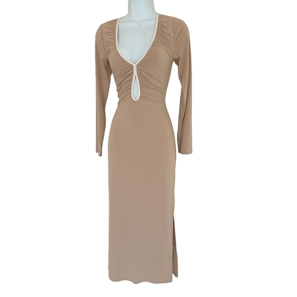 Abercrombie & Fitch White Nude Cut Out Slit Dress Small NWT - Picture 2 of 6